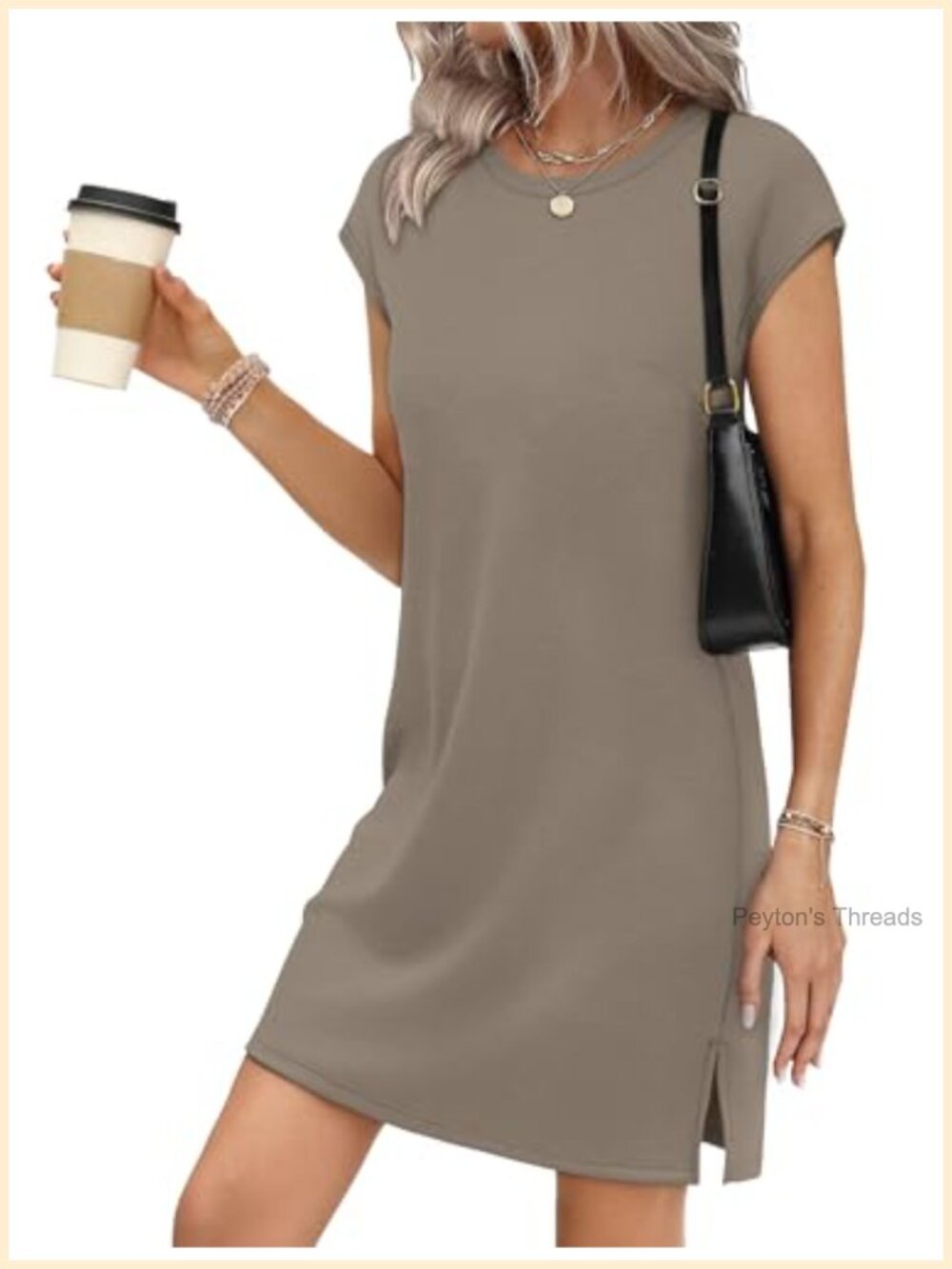 Women's A-Line Knee-Length Sundress with Cap Sleeves and Side Slits – Casual